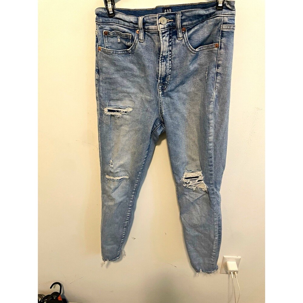 GAP Women’s Skinny Jeans Blue Light Wash Distressed Denim Solid Regular Size 6
